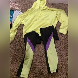 Neon, green, purple and black row 21 set sweater with netting and leggings